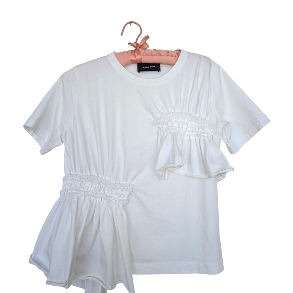 Simone Rocha Ruffle Asymmetrical White T-Shirt